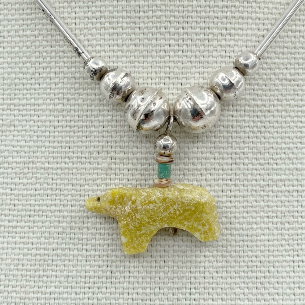 Southwestern Vintage Bear Fetish Liquid Silver Necklace